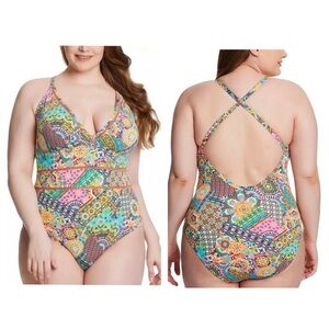Bleu Rod Beattie MULTI Plus Size Seriously Sunny One-Piece Swimsuit Size 22W NWT